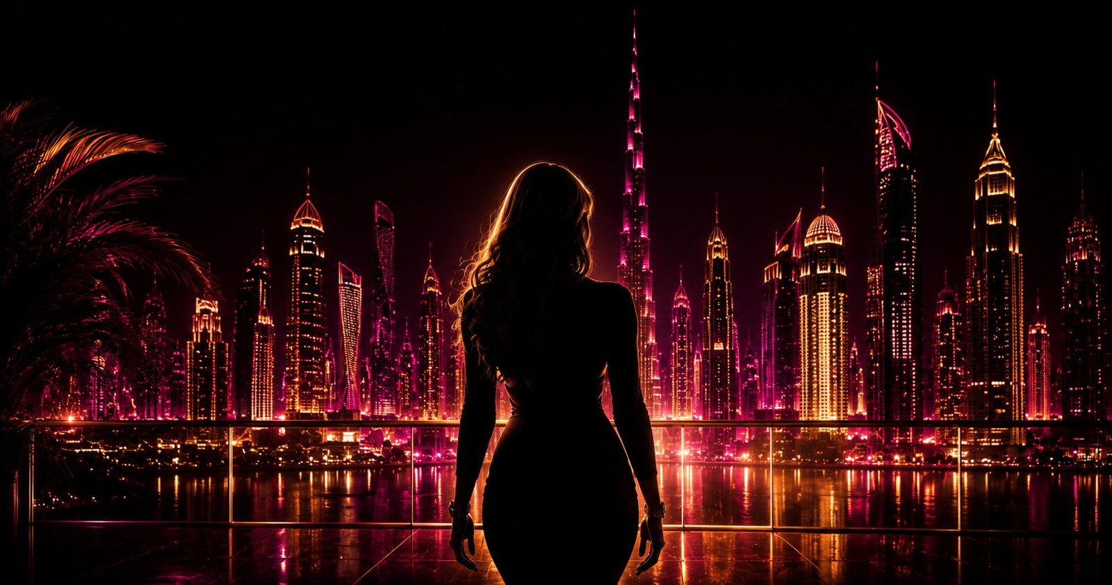 Silueta de mujer frente al skyline de una ciudad financiera