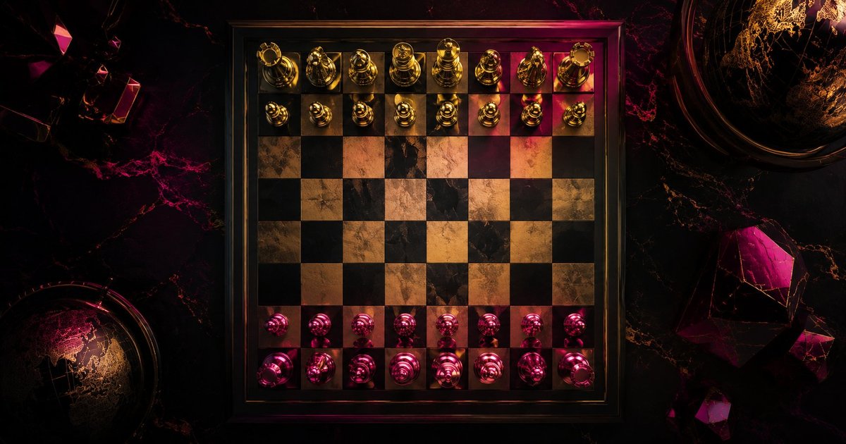 Tablero de ajedrez dorado y magenta