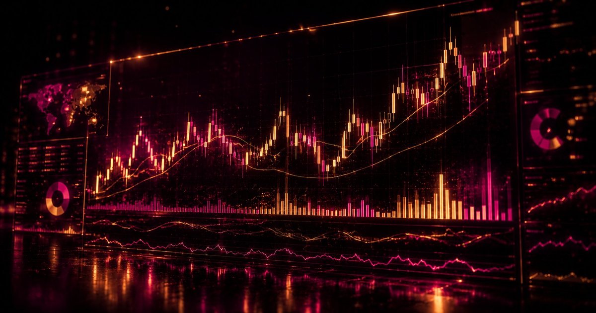 Gráfico de velas japonesas en magenta y dorado